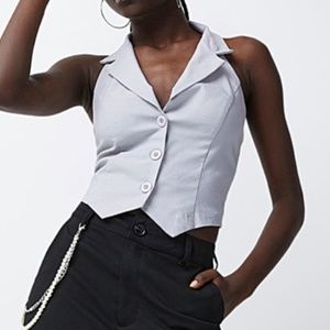 Twik Light Gray Button-Up Crop Top